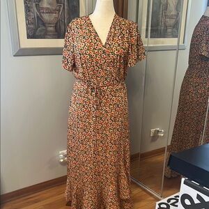 Orange Flutter Sleeve V-Neck Maxi Dress